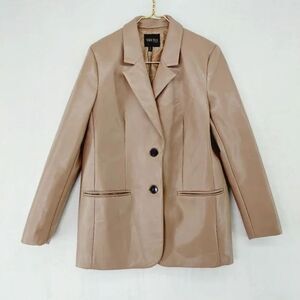 Truth by Republic Womens Toffee 2 Buttons Long Sleeve Faux Leather Blazer Small